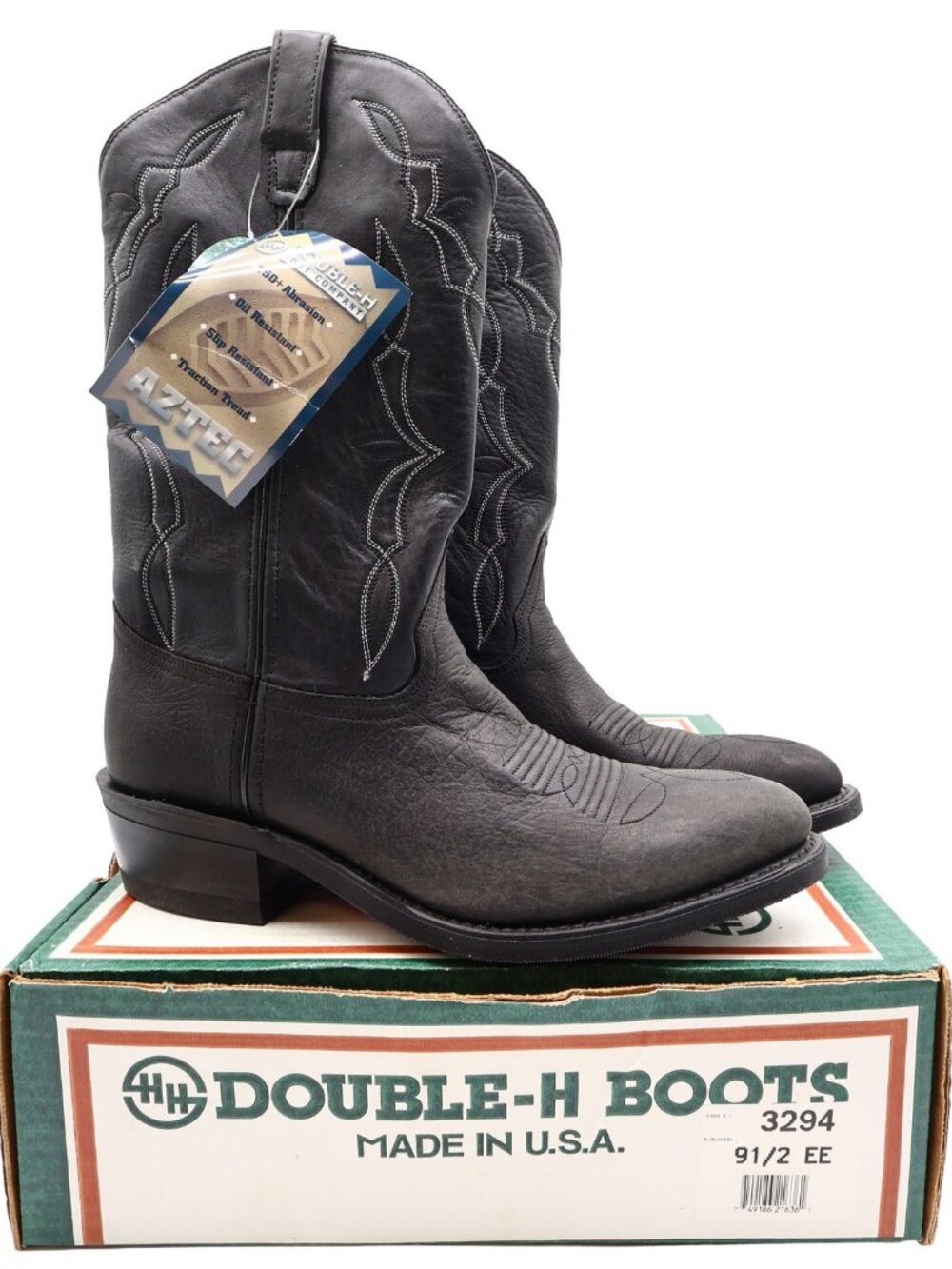 Vintage Double-H Boots Mens 9.5 EE Black Aztec Leather Cowboy Boots USA 3294 NWB